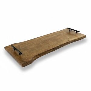Live Edge Cherry Wood Serving‎ Tray Metal Handles Rustic Charcuterie Board 30"